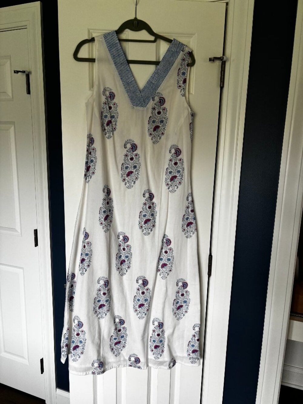 A-Line Summer Dress White and Blue Paisly